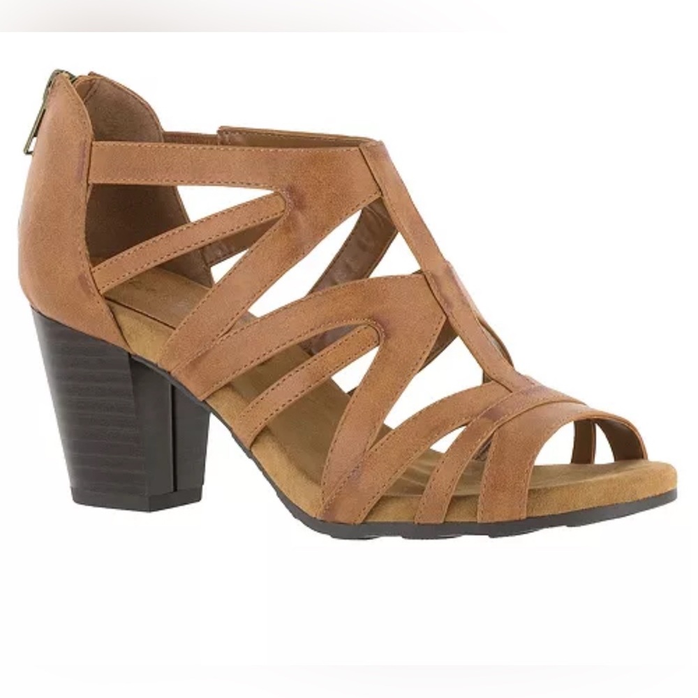 Easy Street Tan Cutout Heeled Sandals